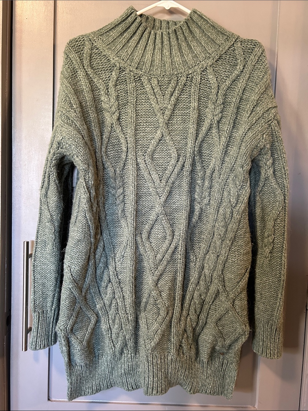 Fat Face- Unisex Chunky Sage Green Mock Turtleneck Sweater